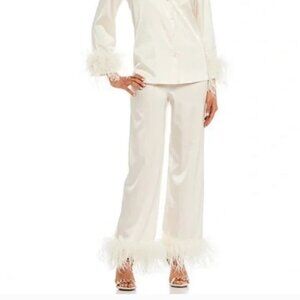 NWT Antonio Melani Silk Feather Trimmed Pajama Lounge Pants Sz L